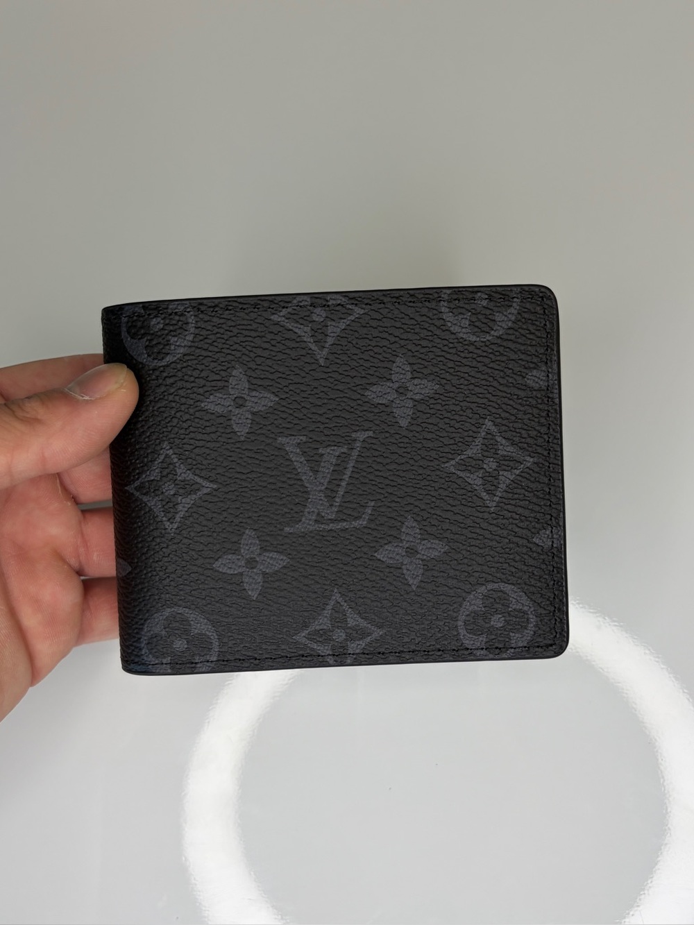 Men’s Original Genuine Leather Black Monogram Bi-Fold Wallet